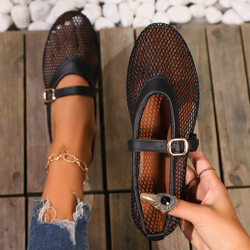 Damen Mesh-Ballerinas mit verstellbarem Riemen Echoarchiv