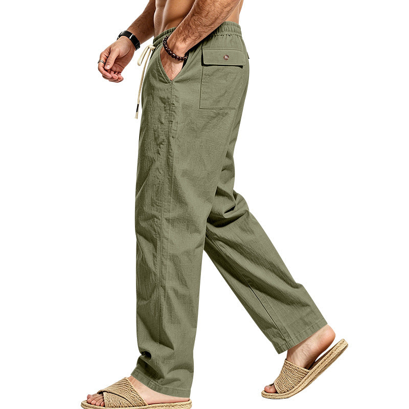 Herren Leichte Relax-Hose mit elastischem Bund, Kordelzug und aufgesetzter Cargotasche Echoarchiv