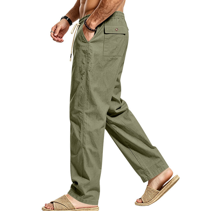 Herren Leichte Relax-Hose mit elastischem Bund, Kordelzug und aufgesetzter Cargotasche Echoarchiv