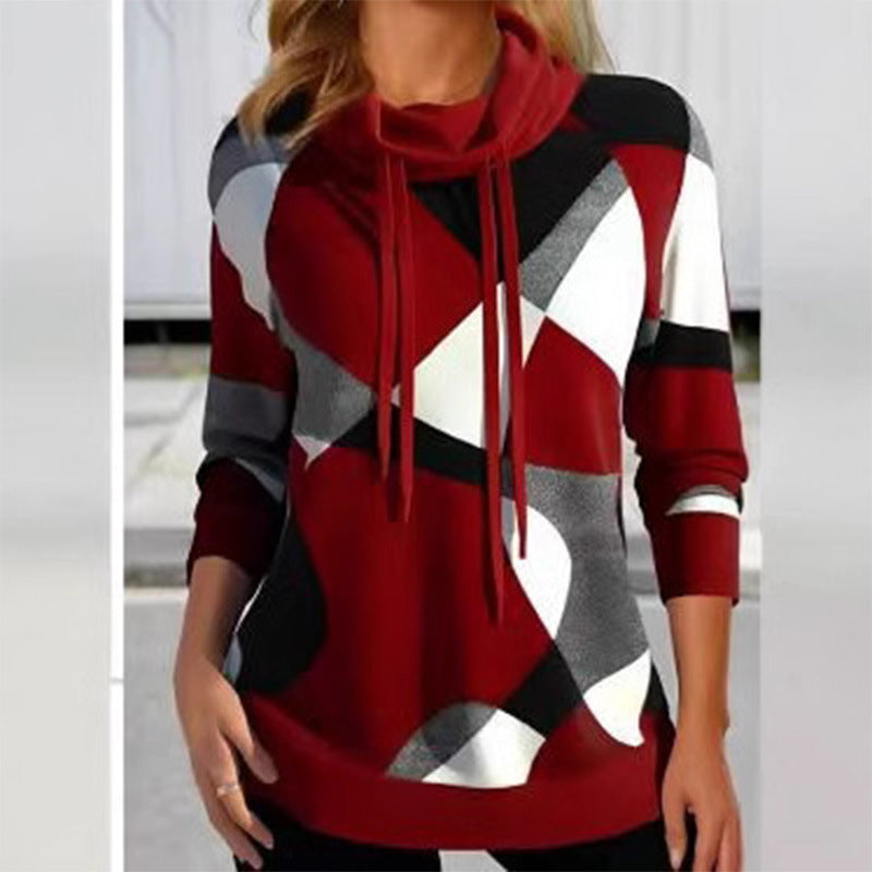 Damen Geometrischer Kapuzenpullover mit Kordelzug, Longline-Schnitt und Seitentaschen Echoarchiv