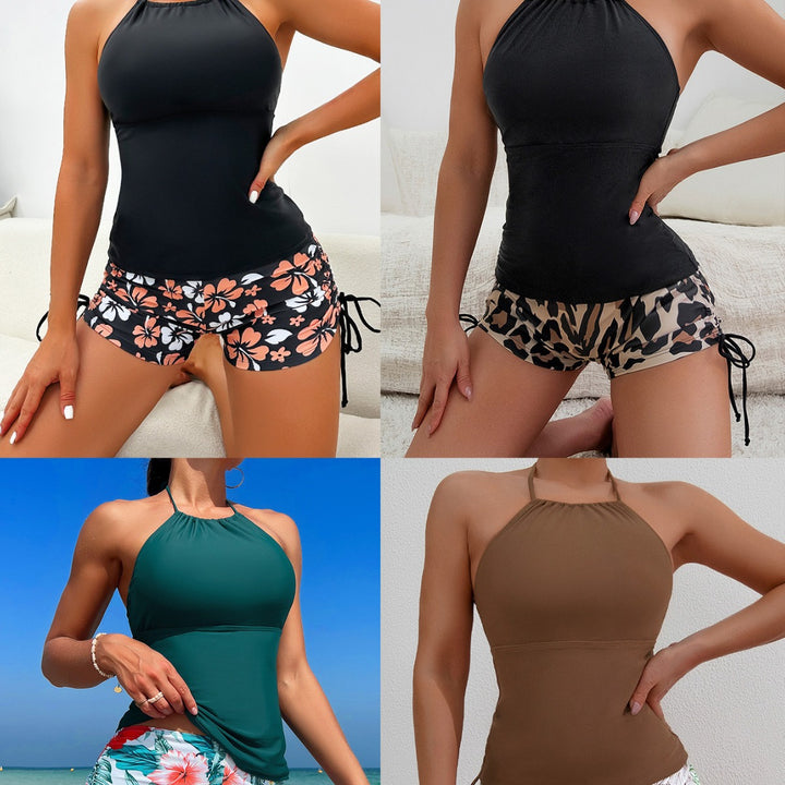 Damen Sport Top mit verstellbarem Nackenträger und floralem Muster Shorts Echo Archiv