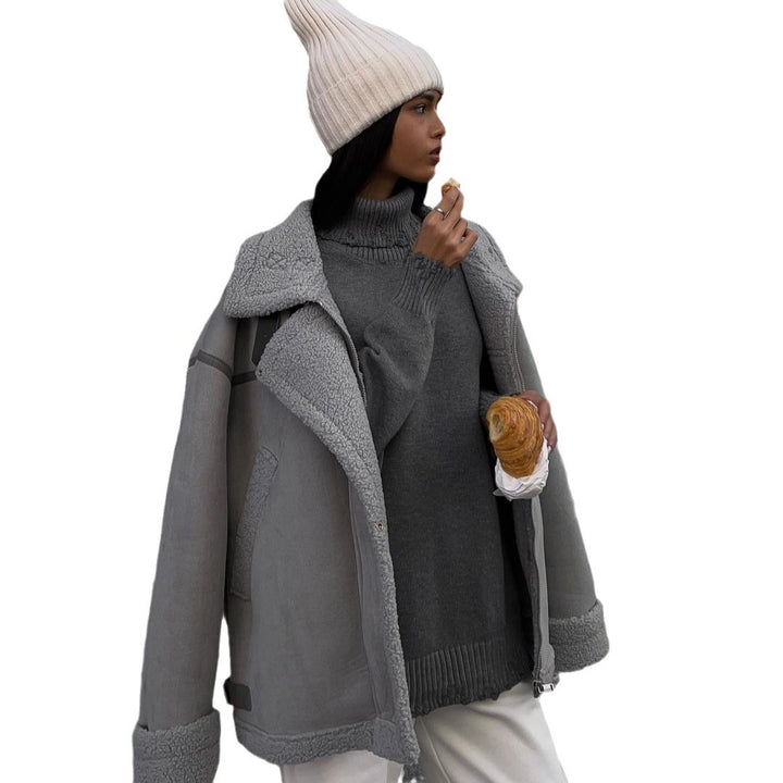 Damen Weit geschnittene Lammfellimitat-Fliegerjacke mit Kunstfellfutter Echoarchiv