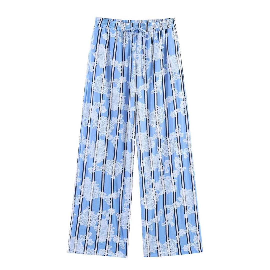 Damen Weite Palazzo-Hose mit elastischem Bund und floralem Streifen-Print Echo Archiv