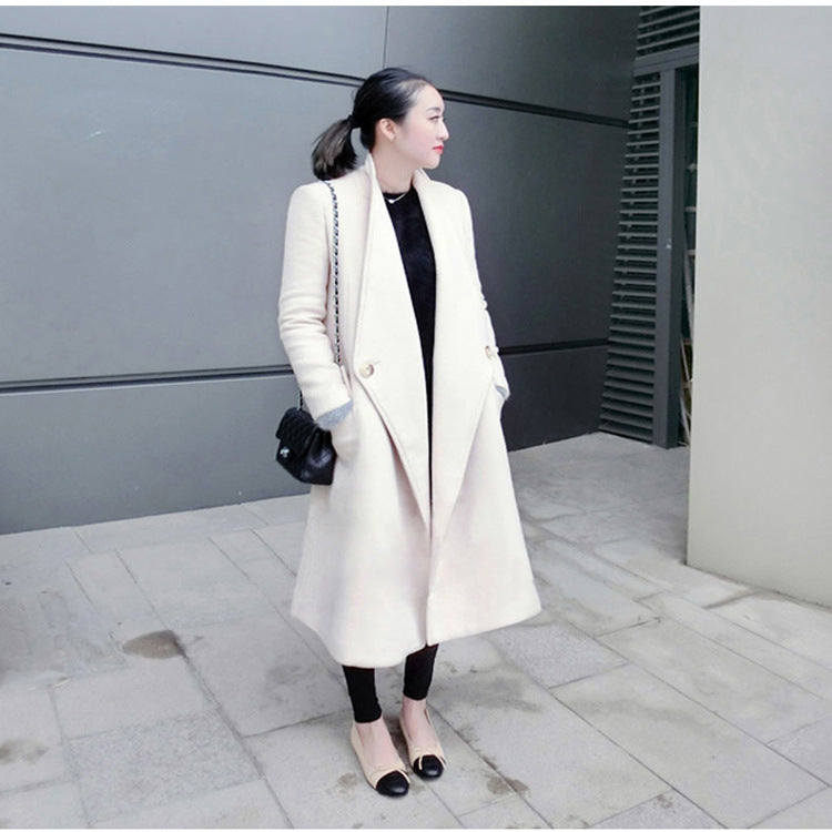Damen Midilanger taillierter Wollmix-Longcoat mit Schalkragen, Eingrifftaschen und dezenten Zierknöpfen Echoarchiv