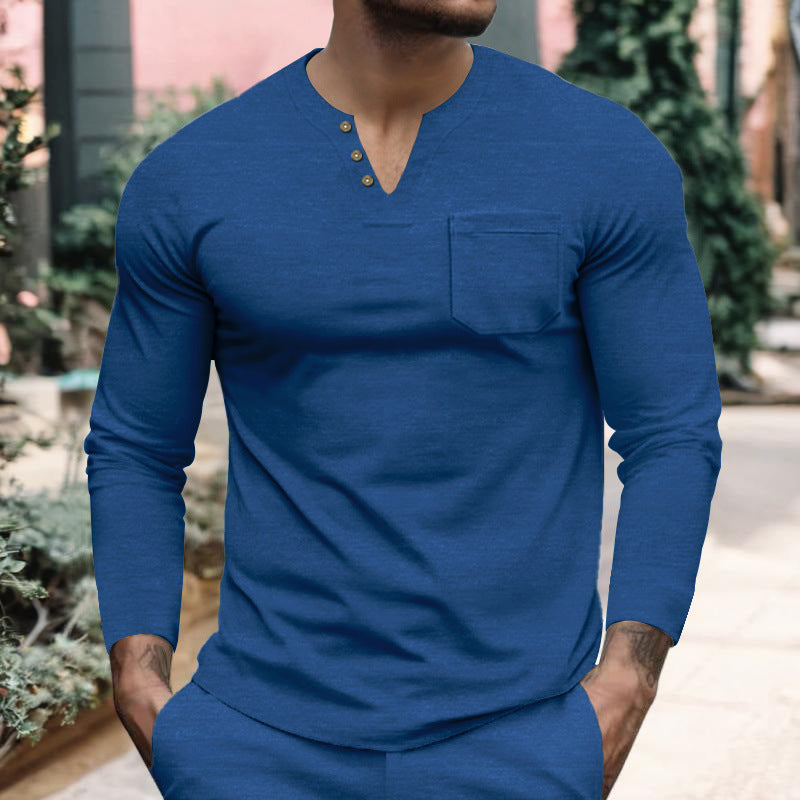Herren Langarmshirt mit Knopfleiste und Brusttasche Echoarchiv