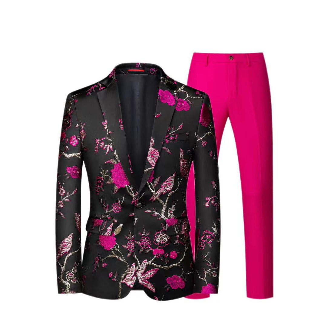 Herren Brokat-Sakko mit floralem Jacquard und Slim-Fit Anzughose Echo Archiv