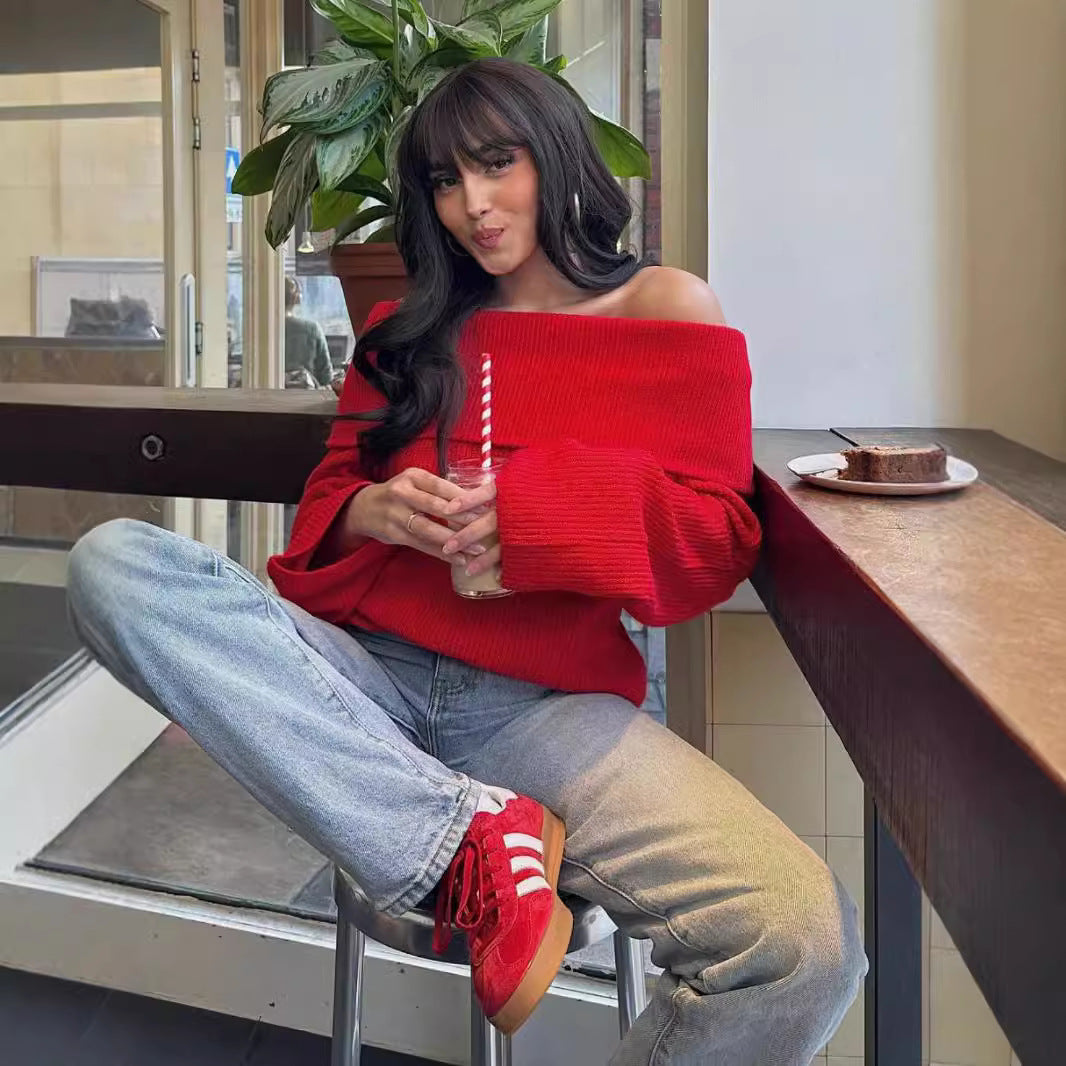 Damen Grobstrick-Oversize-Pullover mit weitem Umschlagkragen Echo Archiv