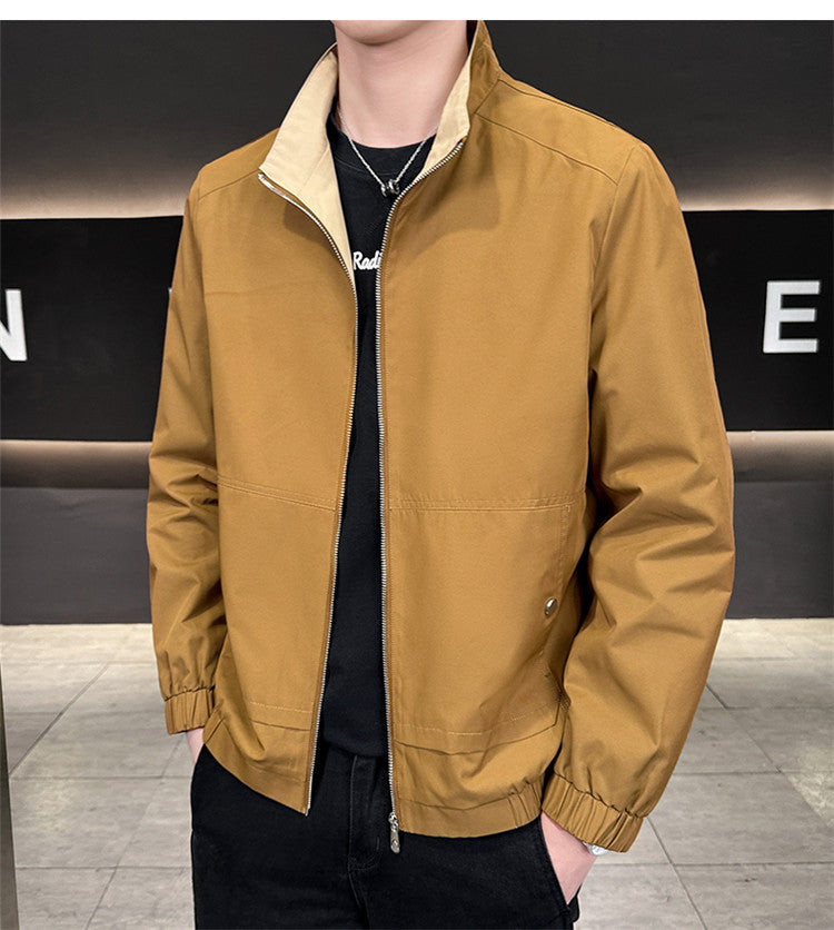 Herren Minimalistische City-Zipjacke aus Mikrofaser mit Stehkragen, verdeckten Taschen und elastischem Saum Echoarchiv