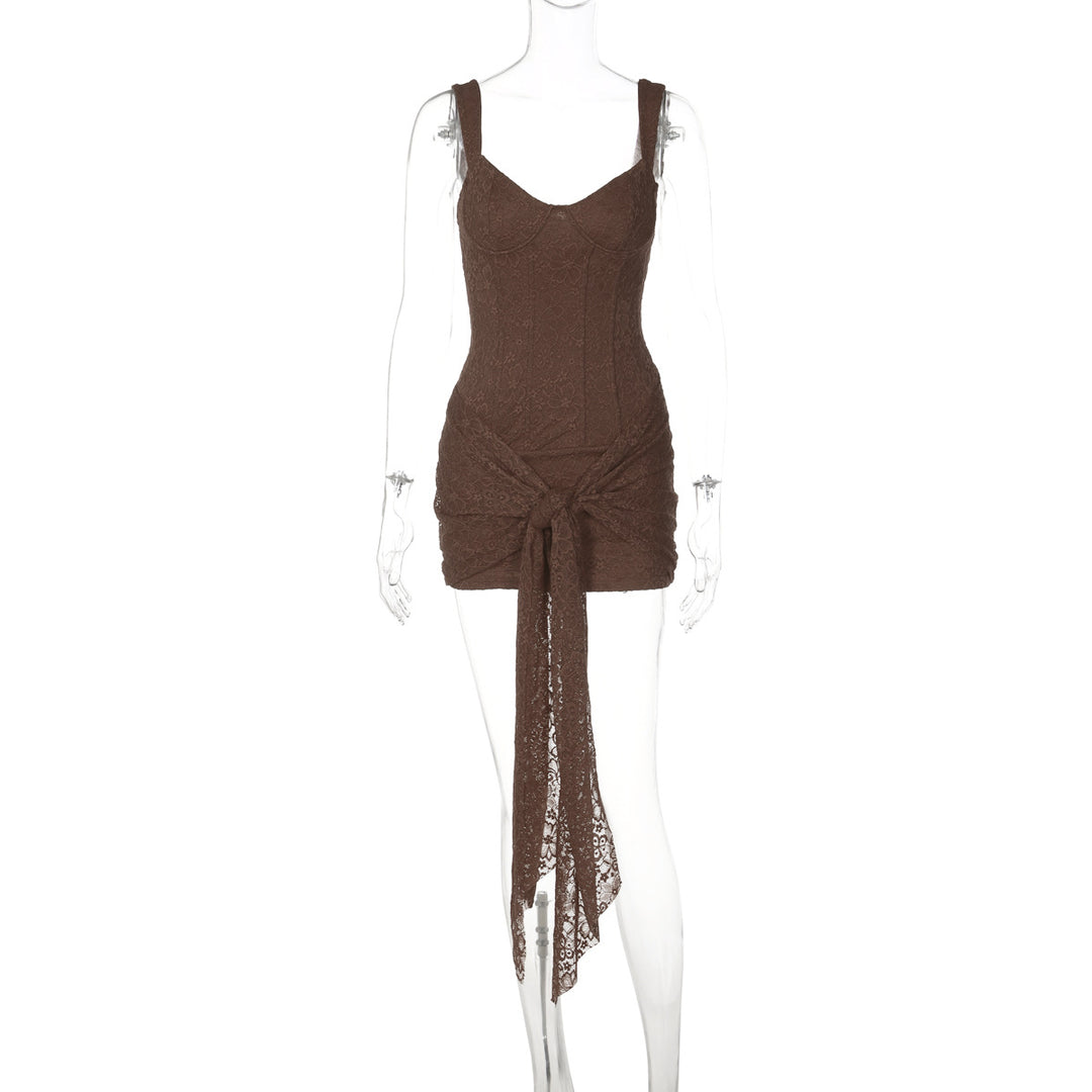 Damen Elegantes Kleid mit Spitzenverzierungen und Raffungsdetails Echo Archiv