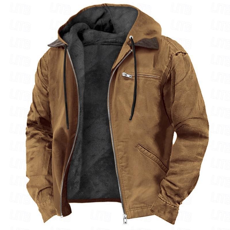 Herren Gefütterte Kapuzenjacke mit Teddyfutter, winddichtem Canvas und Reißverschlusstaschen Echo Archiv