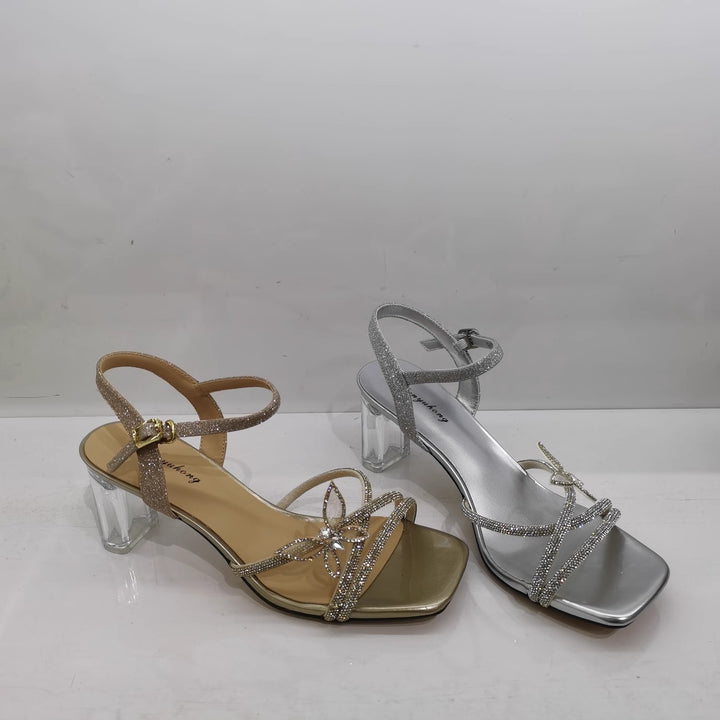 Damen Sandalette mit transparentem Blockabsatz, quadratischer Zehenbox und funkelnden Riemchen Echo Archiv