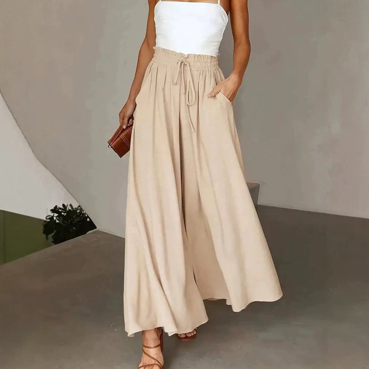Damen nan fließende Palazzo-Hose mit Paperbag-Taille und tiefen Eingrifftaschen Echo Archiv