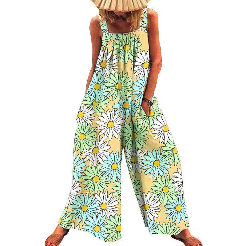 Damen lässiger Jumpsuit mit floralem Muster und weitem Schnitt Echoarchiv