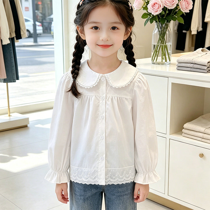 Mädchen elegante Bluse mit rüschenbesetztem Kragen Echo Archiv