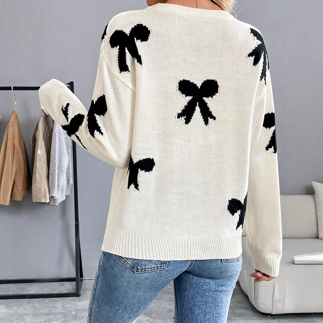 Damen Gestrickter Rundhals-Pullover mit Schleifen-Jacquard und relaxed Fit Echoarchiv