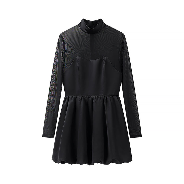 Damen nan Mesh-Insert Mini-Kleid mit Stehkragen, tailliertem Korsettoberteil und gerafftem Tellerrock Echo Archiv