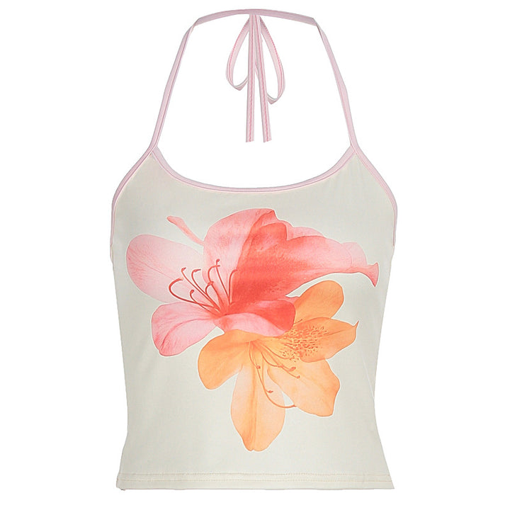 Damen Crop-Top mit floralem Druck und Halterhals Echo Archiv