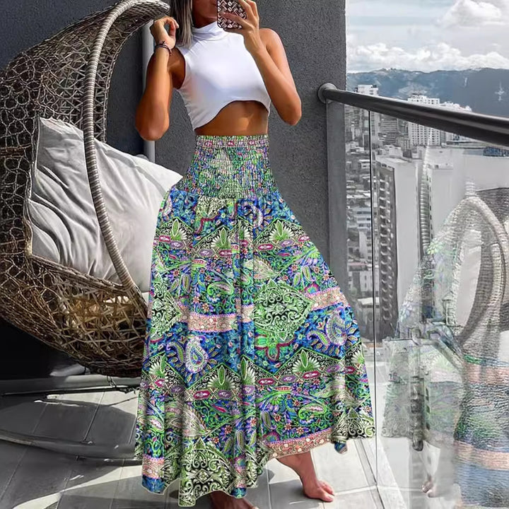 Damen Maxirock mit hohem Smokbund, weitem Fall und Paisley‑Print Echoarchiv