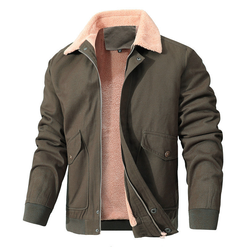 Herren Canvas-Blouson mit durchgehendem Sherpa‑Futter und Hemdkragen – Taviero