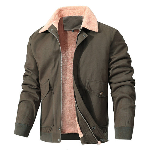 Herren Canvas-Blouson mit durchgehendem Sherpa‑Futter und Hemdkragen – Taviero