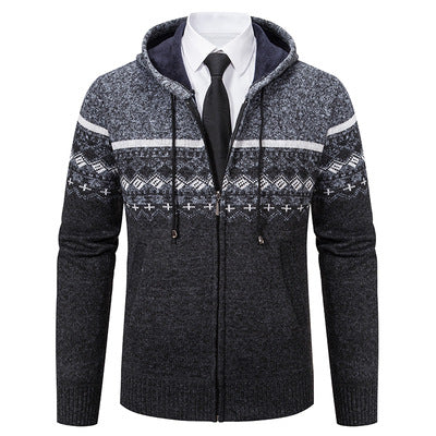 Herren stilvolle Strickjacke mit Kapuze und Norweger-Muster Echoarchiv