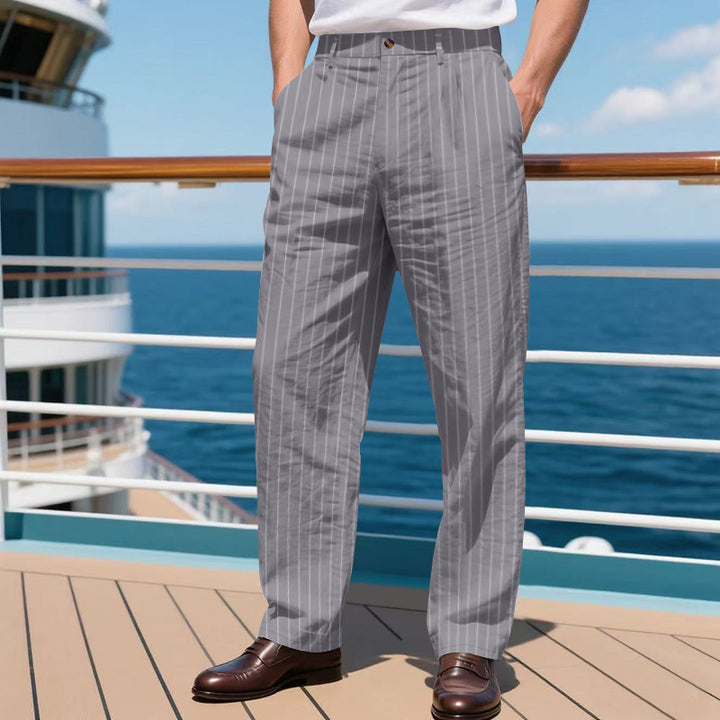 Herren elegante Streifenhose aus hochwertigem Baumwollmix mit lockerer Passform Echoarchiv