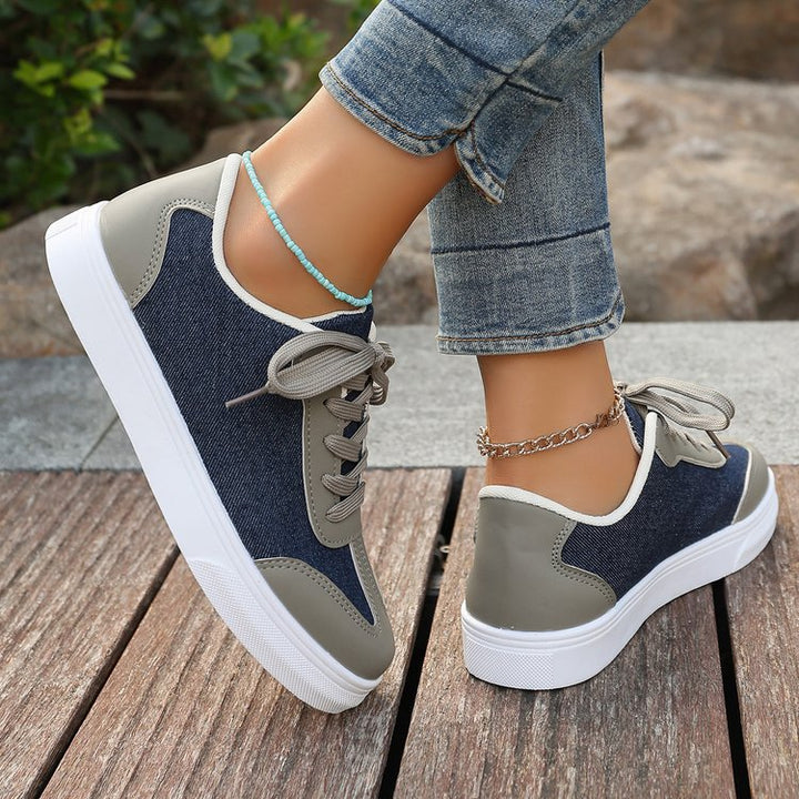 Damen Plateau‑Sneaker im Denim‑Look mit gepolstertem Komfortfußbett und Elastik‑Schnürung – Névara