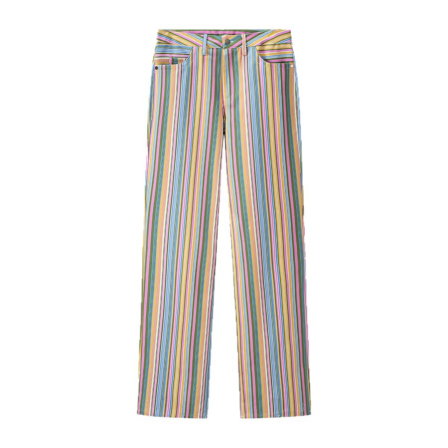 Damen Gestreifte High‑Waist‑Hose mit weitem Bein und Five‑Pocket‑Design Echoarchiv