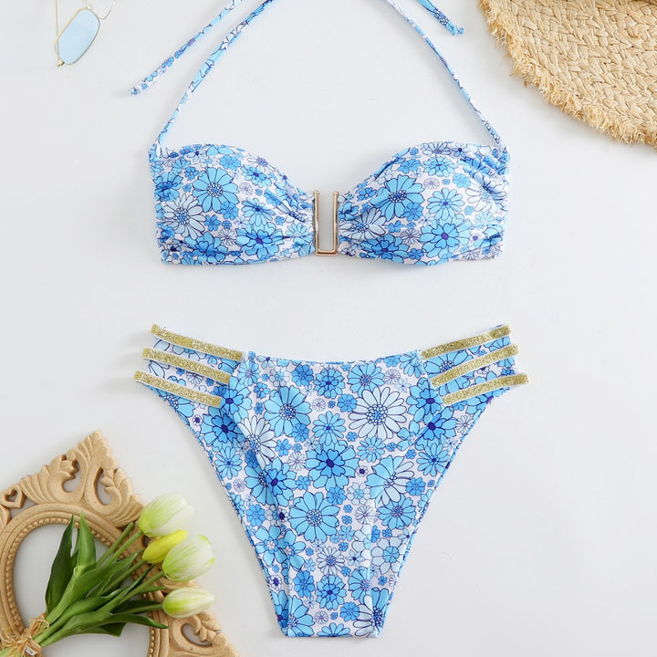 Damen Bikini-Set mit floralem Design und goldenen Akzenten Echo Archiv