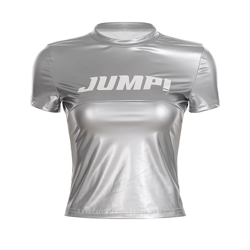 Damen Sportliches Kurzarmoberteil aus glänzendem Funktionsmaterial Echo Archiv