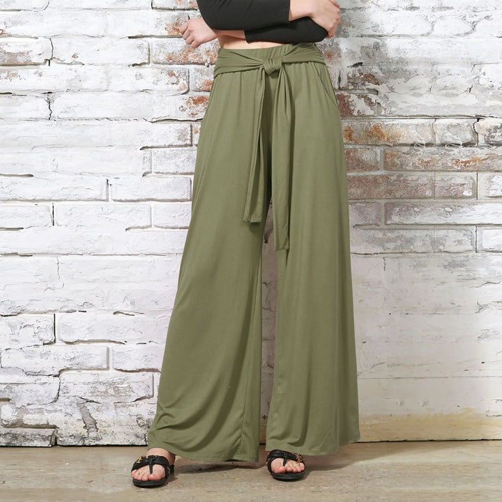 Damen Hochtaillierte Weite Palazzo-Hose mit Selbstbindendem Taillenbund und Seitentaschen – Avélisse