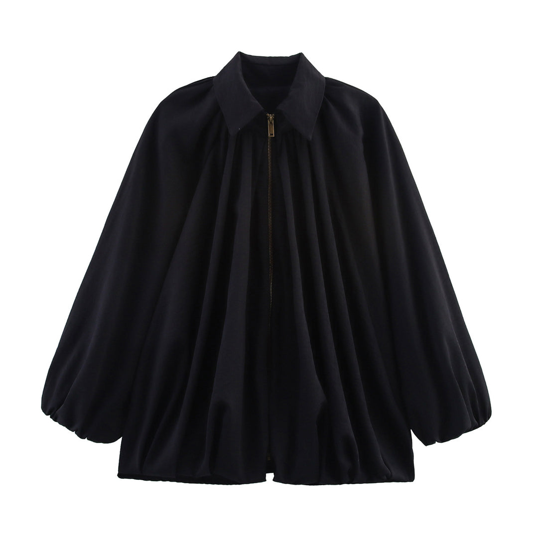 Damen Weite geraffte Blusenjacke mit Reißverschluss und Ballonärmeln Echo Archiv