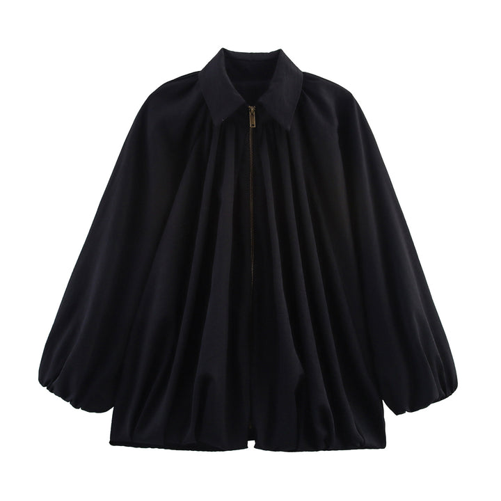 Damen Weite geraffte Blusenjacke mit Reißverschluss und Ballonärmeln Echo Archiv