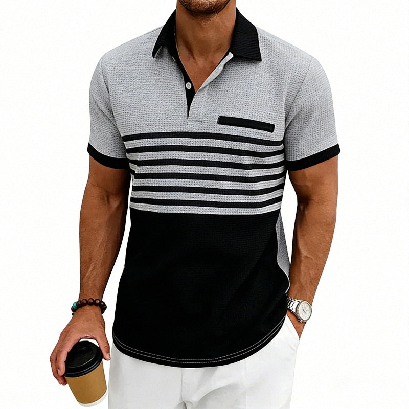 Herren nan Jacquard-Polo mit Blockstreifen, Brustblende und Baumwollmix Echo Archiv