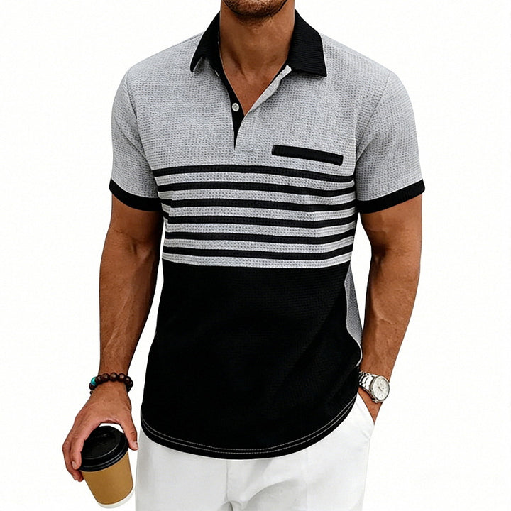 Herren nan Jacquard-Polo mit Blockstreifen, Brustblende und Baumwollmix Echo Archiv
