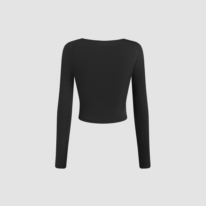 Damen gerafftes Cropped-Longsleeve mit quadratischem Ausschnitt und figurbetonter Passform – Avérine