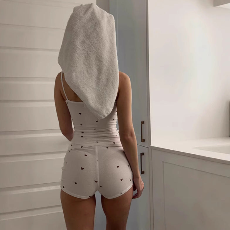 Damen Schlafshorts-Set mit süßem Herzmuster Echo Archiv