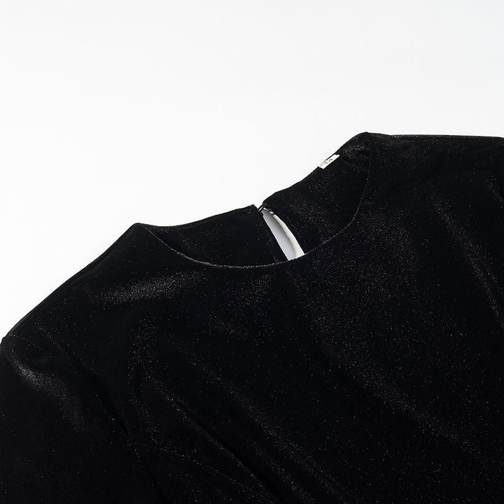 Damen Samtshirt mit asymmetrischem Spitzen-Saum und Schlitzdetail Echo Archiv