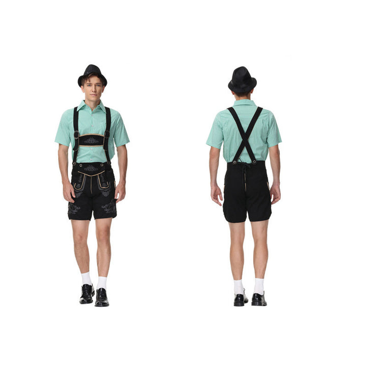 Herren nan moderne kurze Trachtenlederhose mit Kreuzträgern, dekorativer Stickerei und funktionalen Taschen Echo Archiv