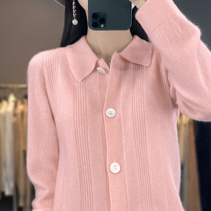 Damen Knopfcardigan mit Hemdkragen und feiner Längsrippenstruktur Echoarchiv