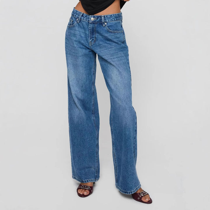 Damen nan weite Jeans mit hoher Taille, geradem Bein und entspanntem Sitz Echo Archiv