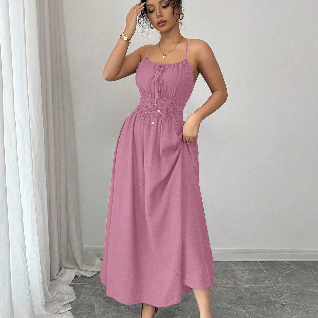 Damen Midikleid mit Smokbund, Spaghettiträgern und Bindekordel Echo Archiv