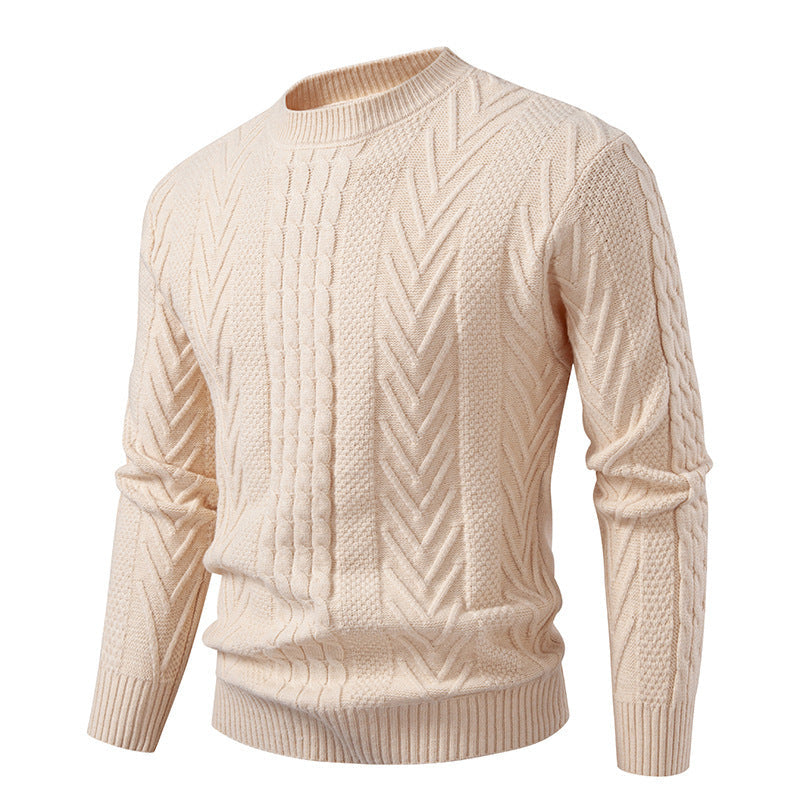 Herren Grobstrickpullover mit Zopfmuster und Rundhalsausschnitt Echoarchiv