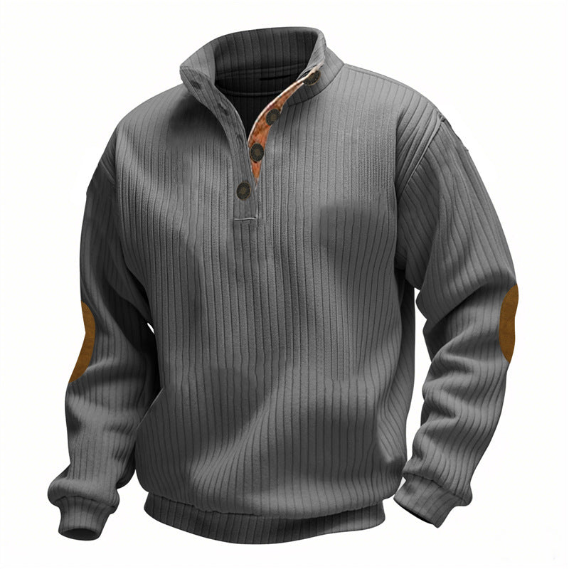 Herren lässiger Strickpullover mit Kragen und modischen Ellenbogenpatches Echoarchiv