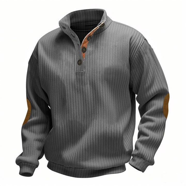 Herren lässiger Strickpullover mit Kragen und modischen Ellenbogenpatches Echoarchiv