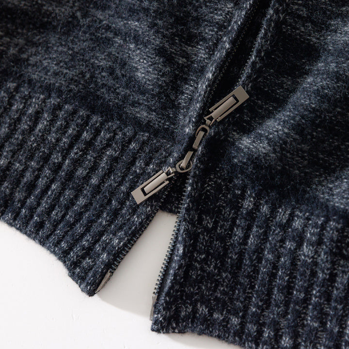 Herren Lässiger Zip‑Mockneckpullover aus Wollmix mit angerauter Mohair‑Optik und Stehkragen Echoarchiv