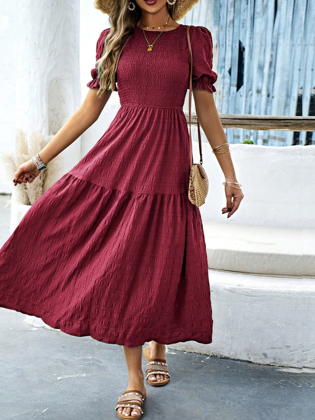 Damen Midikleid mit elastischem Taillenbund und schwingendem Rock Echo Archiv