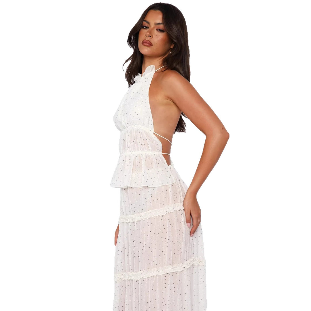 Damen Langärmliges Maxikleid mit elegantem Rüschen-Design und transparentem Stoff Echo Archiv
