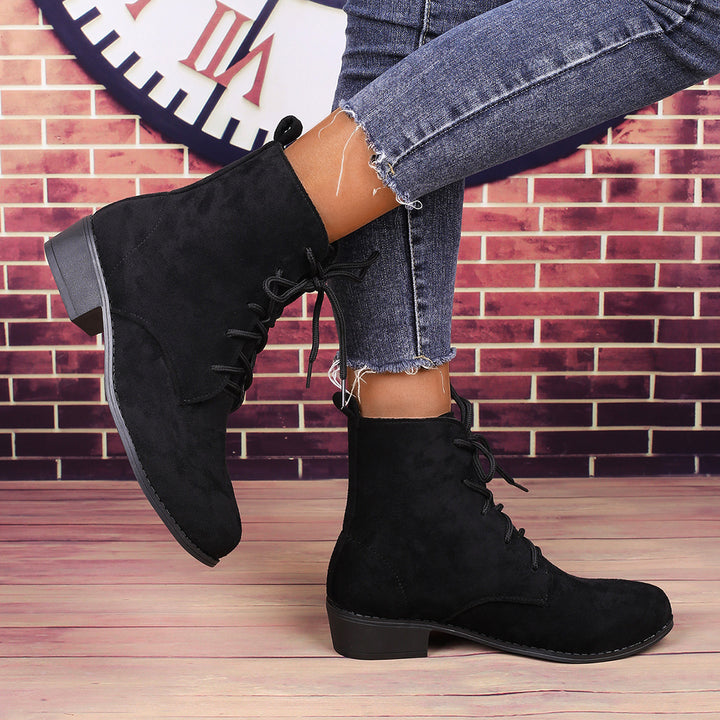 Damen nan knöchelhohe Schnürstiefelette mit soften Veloursoptik, praktischer Zugschlaufe und niedrigem Blockabsatz Echo Archiv