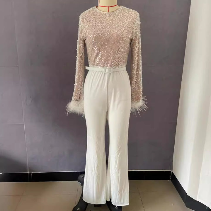 Damen Glitzerndes Oberteil mit langen Ärmeln und eleganter Hose Echo Archiv